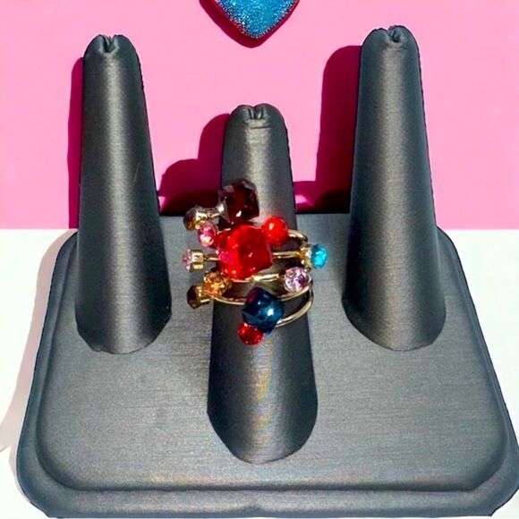 Fancy Cocktail Ring l Multi-Faceted  Gold Band l Size 6 l New - Picture 9 of 14